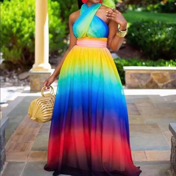 Rainbow Bohemian Long Dress - Picture 1 of 4